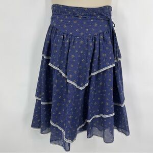 Vintage Gunne Sax Jessica Gunnies Skirt Floral Print Tiered Midi Blue Size 11